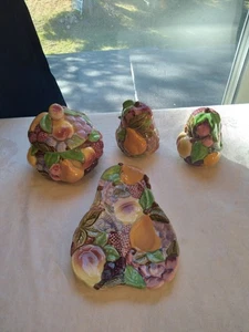VTG 1960's 4pc Tutti Frutti Ceramic-Salt & Pepper Shakers-Spoon Rest-Sugar Bowl - Picture 1 of 23