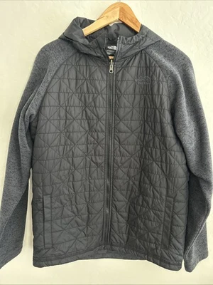 North Face Boys XL 18/20 Quilted Sweater Fleece Zip Up Hoodie Black Gray Fall - Image 1 of 4