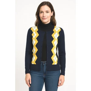 GAP Argyle Strickjacke Pullover M blau gelb grün Baumwolle Academia Preppy 90-46 - Bild 1 von 15