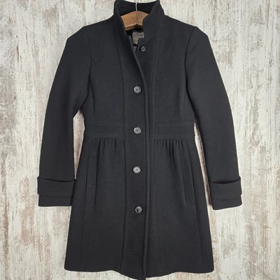 J Crew Womens Size 2 Factory Skirted Dress Coat Double Cloth Black Wool   - Image 1 of 4