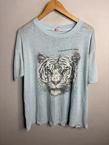 Vintage Cincinnati Zoo Shirt Mens XL Light Blue White Tiger Graphic 50/50 80s - Picture 1 of 6
