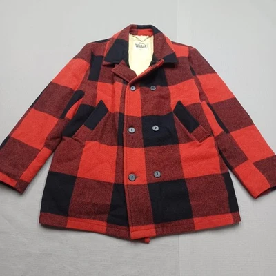 Chaqueta Woolrich De Colección Para Hombre Grande Roja Negra Búfalo Cuadros Lana Forrada Abrigo Guisante Foto 1 de 4