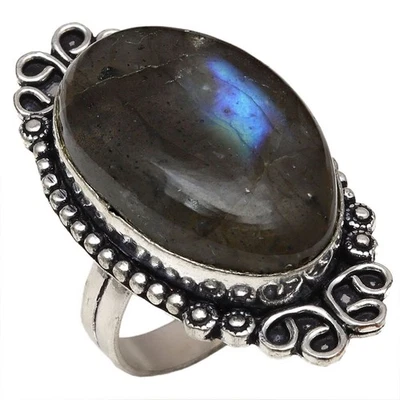 Joia de prata feita à mão com pedra preciosa de labradorita "9" - Imagem 1 de 4