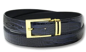 Cinturón de cuero Biagio Croc en relieve AZUL MARINO para hombre hebilla tono dorado talla 34 - Imagen 1 de 2