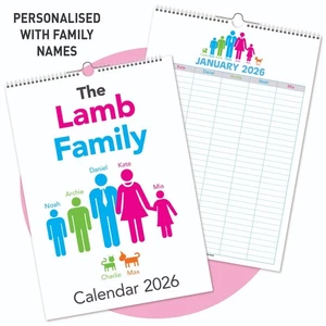 Organizador Calendario Familiar Personalizado A4 2026 - 5 Personas, Nombres Propios - Imagen 1 de 5