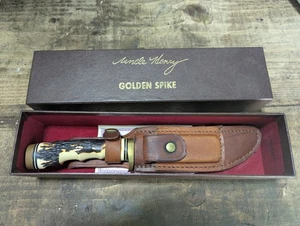 Schrade Uncle Henry Knife 153UH USA Golden Spike With Original Sheath Box stone - Picture 1 of 17