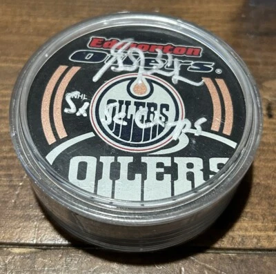 Auténtico disco Edmonton Oilers firmado por Grant Fuhr - 5x SC Champs Fanatics 0905672 Foto 1 de 4