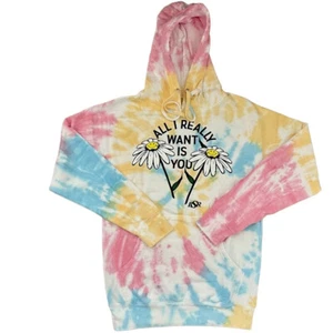 By Sami Ryan Pink Blue Yellow Tie Dye Graphic Print Hoodie Sweatshirt Size Small - Picture 1 of 7