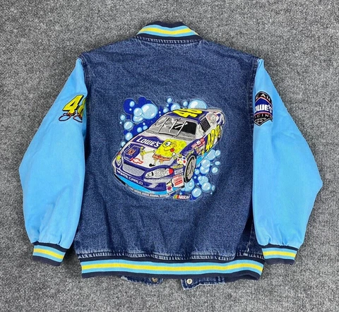 Vintage Nascar Denim Jacket SpongeBob Squarepants Jimmie Johnson Youth M L Y2K Cover
