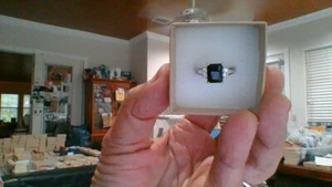 .925 Sterling Silber Princess Cut Onyx Solitär mit Akzenten Ring - Bild 1 von 6