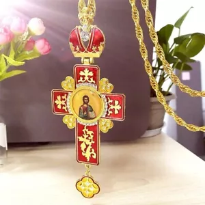 Pectoral Cross Orthodox Pendants Chain Religious Art Jesus Badge Cross Necklace - Picture 1 of 24