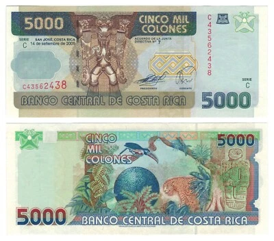 Costa Rica 5000 Colones (2005.9.14) President/Monkey, p-268Ab, B550c UNC - Image 1 of 3