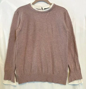 Vila Milano Mauve Sweater W/ Ruffle Sleeve & Crew Neck Wool Blend Sz M? - Picture 1 of 9