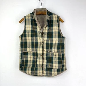 Barbour Reversible Gilet Womens 10 Green Tartan Quilted Fur Body Warmer Vest - Picture 1 of 13