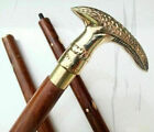 Vintage Antique Brass Darby Head Handle 3 Foldf Wooden Walking Stick Cane Gift