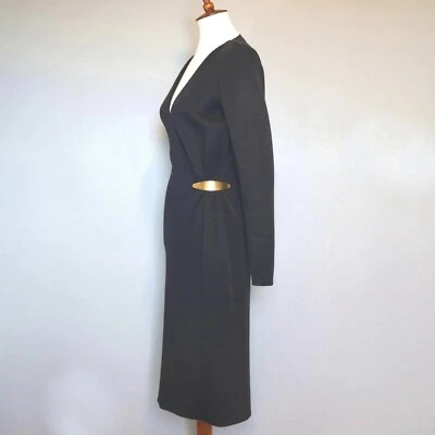 Lanvin Dress 38 Navy Gold Cinch Twist Side Raw Hem River Collection Small Medium - Image 1 of 4