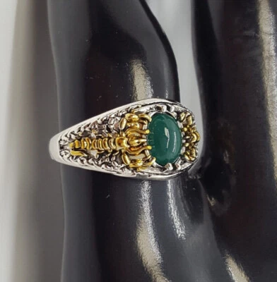Anillo de moda sello acero inoxidable 8 mm Escorpio con piedra verde tamaño 6-13 #56 Foto 1 de 4