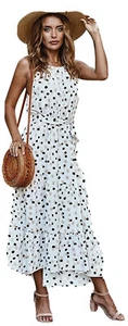 Enafad prendisole da donna casual estivo vestito Halter midi spaghetti strap pois  - Foto 1 di 1