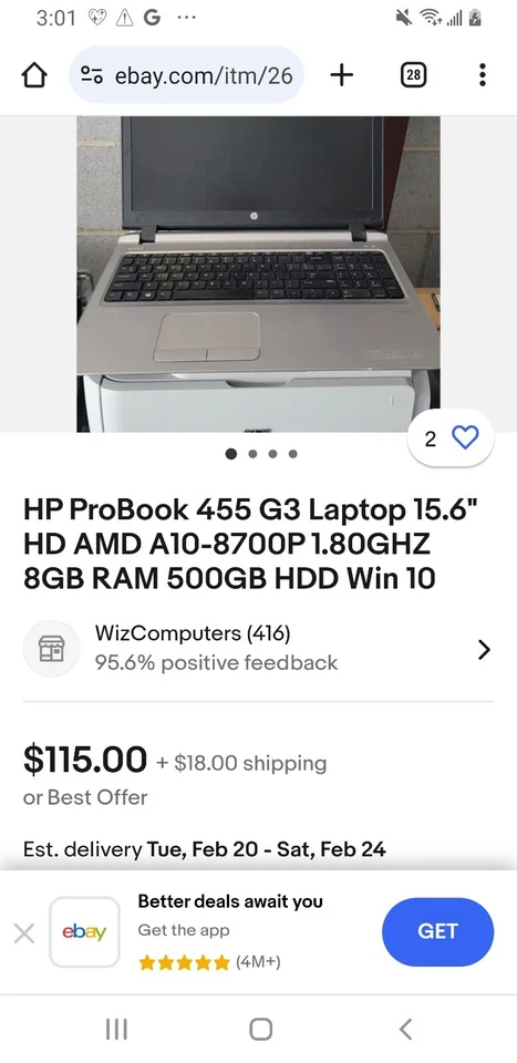 Notebook HP ProBook 455 G3 15,6" HD AMD A10-8700P 1.80GHZ 1GB RAM 500GB HDD Win 10 - Imagem 1 de 4