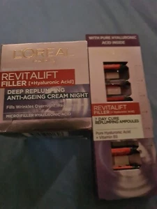 L'OREAL Revitalift Night CREAM + 7 Day Cure Replumping Ampoules - Picture 1 of 3