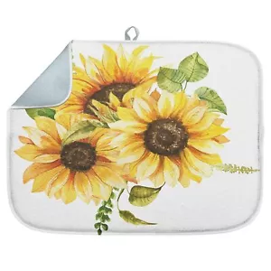 Daisy Sunflower Dish Drying Mat 16x18in Absorbent Reversible Kitchen Pad - Picture 1 of 7