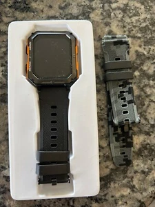 Military Smartwatch 55 mm Black Case Black Silicone Watch for Men w/Extra Band - Picture 1 of 3