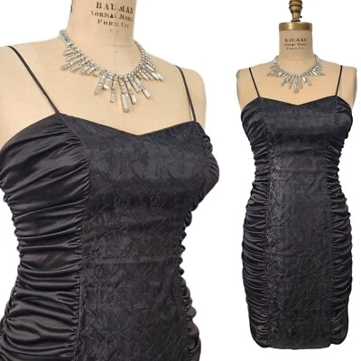 Vestido de graduación de colección años 80 M/L negro acanalado ceñido al cuerpo gótico punk elástico encaje ajustado Foto 1 de 4