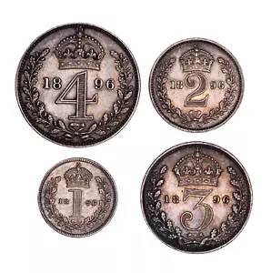 1896 Queen Victoria Full Silver Maundy Set - About Uncirculated - SPINK 3943 - Picture 1 of 2