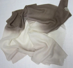 PULVERMACHER DESIGNS NYC Taupe & Cream OMBRE Lightweight MERINO WOOL GAUZE Scarf - Picture 1 of 6