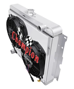 Radiador AL Champion 3 filas, ventiladores de 10", cubierta para 1967-1971 Plymouth GTX Big V8 Eng - Imagen 1 de 9
