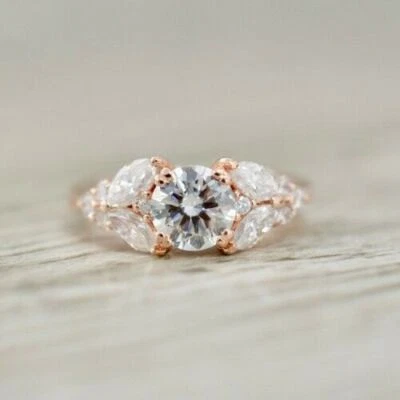 3 CT Round Cut Moissanite Stone Engagement Wedding Ring 14K Solid Rose Gold Foto 1 de 4