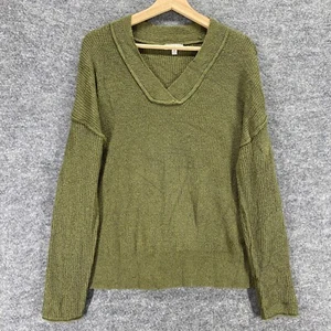 Blu Pepper Sweater Women XS Green Olive Pullover Knit Button V-Neck Long Sleeve - Picture 1 of 12
