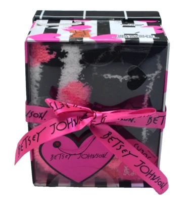 Betsey Johnson Plush Socks 3-Pack Women Shoe 9-11 Pink Black Heart Striped Gift - Image 1 of 4