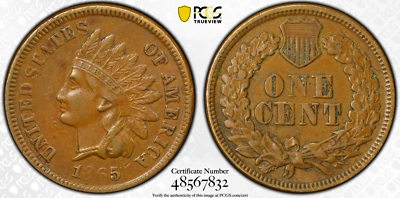 1865 P Fancy 5 Struck Through Indian Head Cent PCGS XF 45 (Observe Die Clash?) - Image 1 of 4