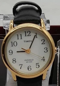 Timex Ladies Gold / Black Leather Watch T2H331 With Indiglo, Water Resistant 30M - Picture 1 of 5