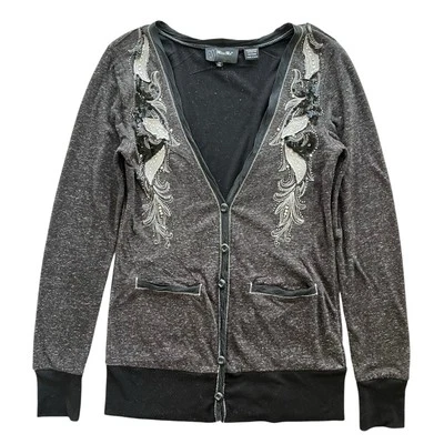 Suéter cárdigan tejido con botones metálicos lentejuelas pedrería gris L Miss Me para mujer Foto 1 de 4