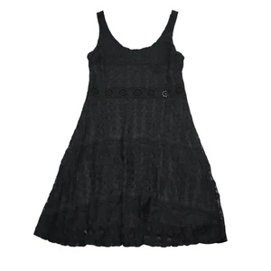 Cecico Dress Womens M Black Sleeveless Fit Flare Knee length Sheer Scoop Neck - Picture 1 of 17