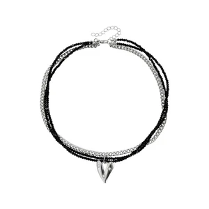 Layer Chain Necklace Adjustable Length Black Crystals Heart Charm Jewelry - Picture 1 of 8