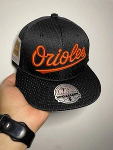 Brand New MLB Baltimore Orioles Fitted Hat Sz 7 1/8 Mitchell & Ness Black Mesh - Picture 1 of 8