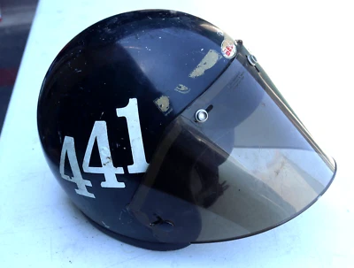 Capacete de motocicleta preto vintage Bell R-T-RT e viseira protetora facial C-30 tamanho 7 1/4 - Imagem 1 de 4