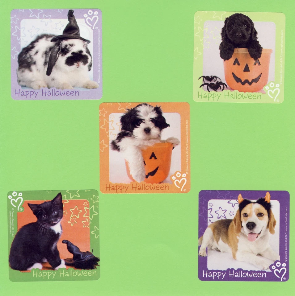 15 pegatinas grandes Rachael Hale Halloween - conejito conejo, cachorro perro, gatito Foto 1 de 1