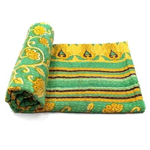 Vintage Quilt Indian Handmade Organic Cotton Bedspread Sashiko Throw Bedding - Picture 1 of 6