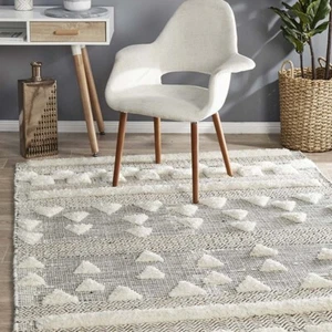 CHAREU IVORY HAND LOOMED WOOL TEXTURE MODERN FLOOR RUG - 4 Sizes **NEW** - Picture 1 of 35