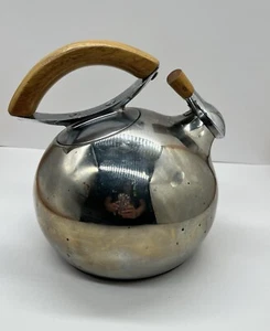 Nambe Lou Henry Whistling Stainless Steel & Acacia Tea Kettle 2011 Bulbo - Picture 1 of 8