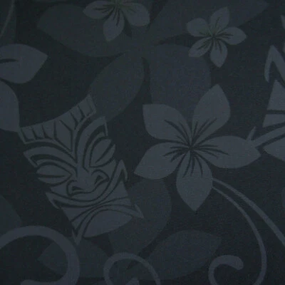 Apona Surf Stoff Meterware Bezug Tiki Maske schwarz Hawaii Blumen Polyester