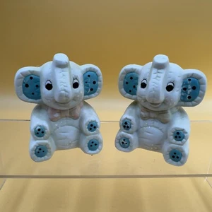 Baby Gray Elephant Salt & Pepper Shakers Pink Bow Ties Ceramic Matte Stuffed VTG - Picture 1 of 8