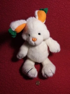 14" vtg Prestige 1992 WHITE BUNNY RABBIT w/ CARROT EARS ORANGE HEART NOSE plush - Picture 1 of 3