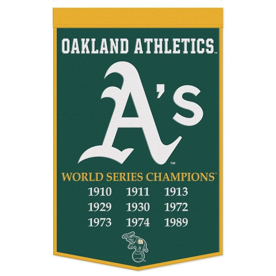 OAKLAND ATHLETICS A'S WORLD SERIES CHAMPIONS WOOL BANNER 24" x 38" WINCRAFT 👀 - Image 1 of 1
