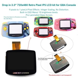 New 3.0'' V5 Laminated 720x480 Retro Pixel LCD Screen+UV Printed Shell For GBA - Picture 1 of 38