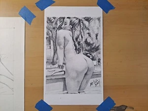 Original 9x6 Bleistiftzeichnung einer nackten Frau vom Künstler ARTuro - Bild 1 von 4